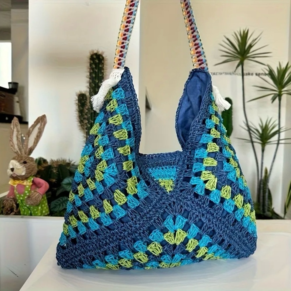 🆕 Artisanal - Shoulder Bags with Handwoven Geometric - Argyle Pattern - 2 color - Picture 2 of 12